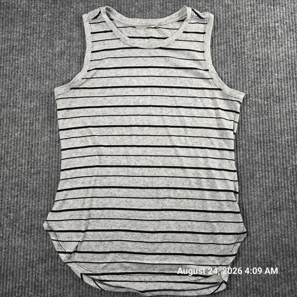 Athleta Gray Black Striped Sleeveless Tank Top Curved Hem Small